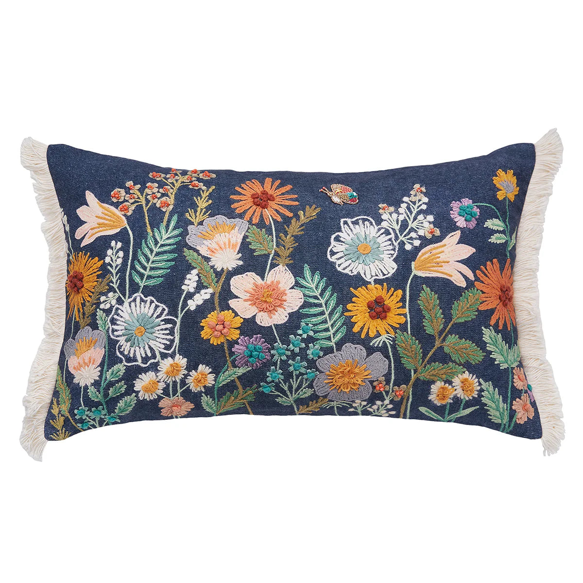 Floral Embroidered Throw Pillow