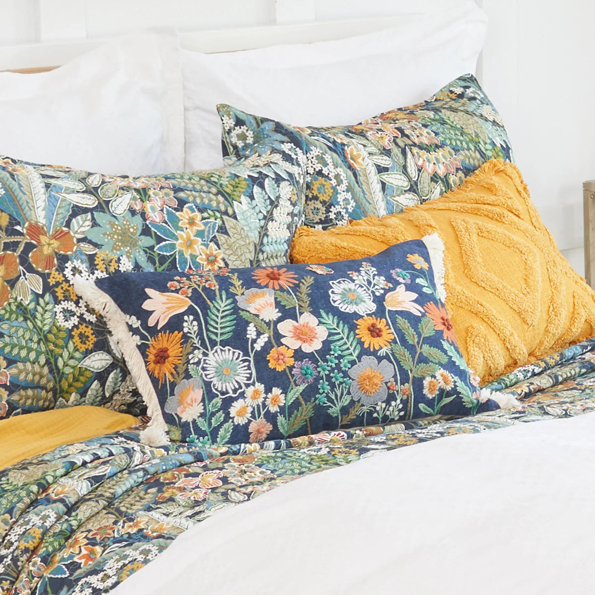 Floral Embroidered Throw Pillow